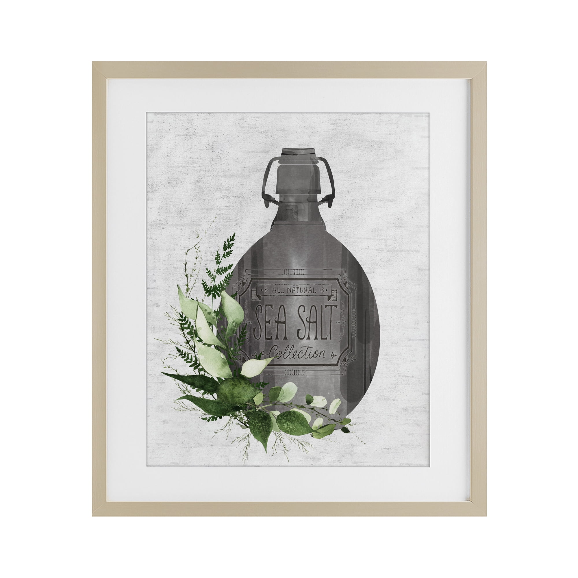 Vintage Bottle with Bathroom Herbs Birch Framed Print Under Glass, design by Lettered and Lined