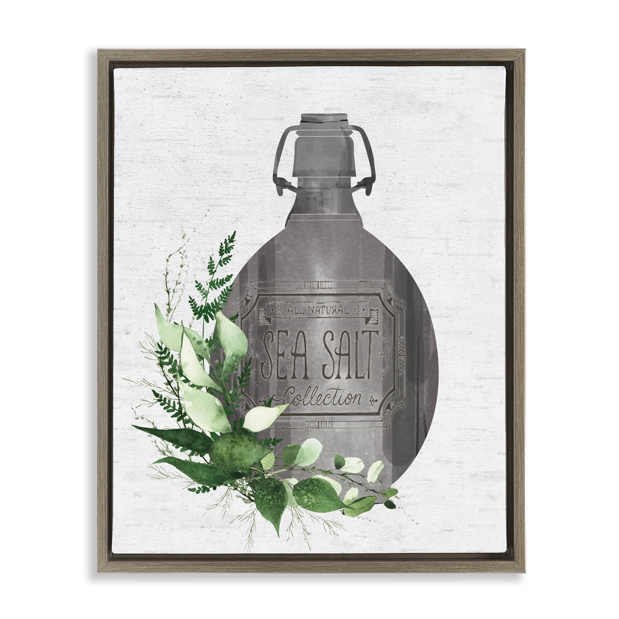 Vintage Bottle with Bathroom Herbs Brown Framed Floater Canvas Wall Art, design by Lettered and Lined