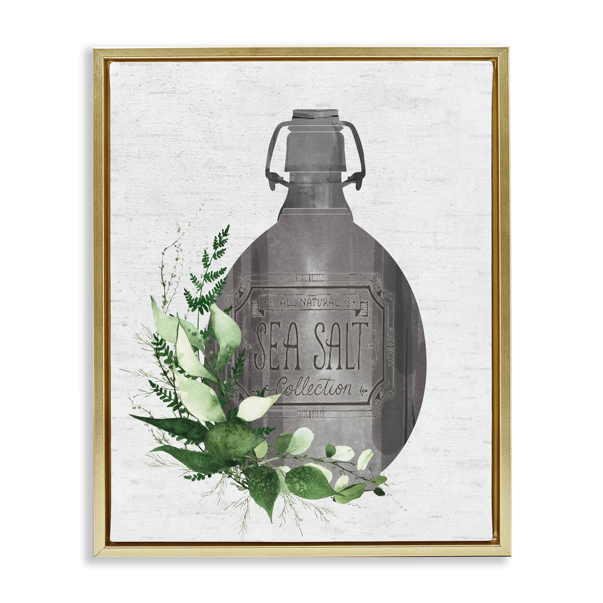 Vintage Bottle with Bathroom Herbs Gold Framed Floater Canvas Wall Art, design by Lettered and Lined