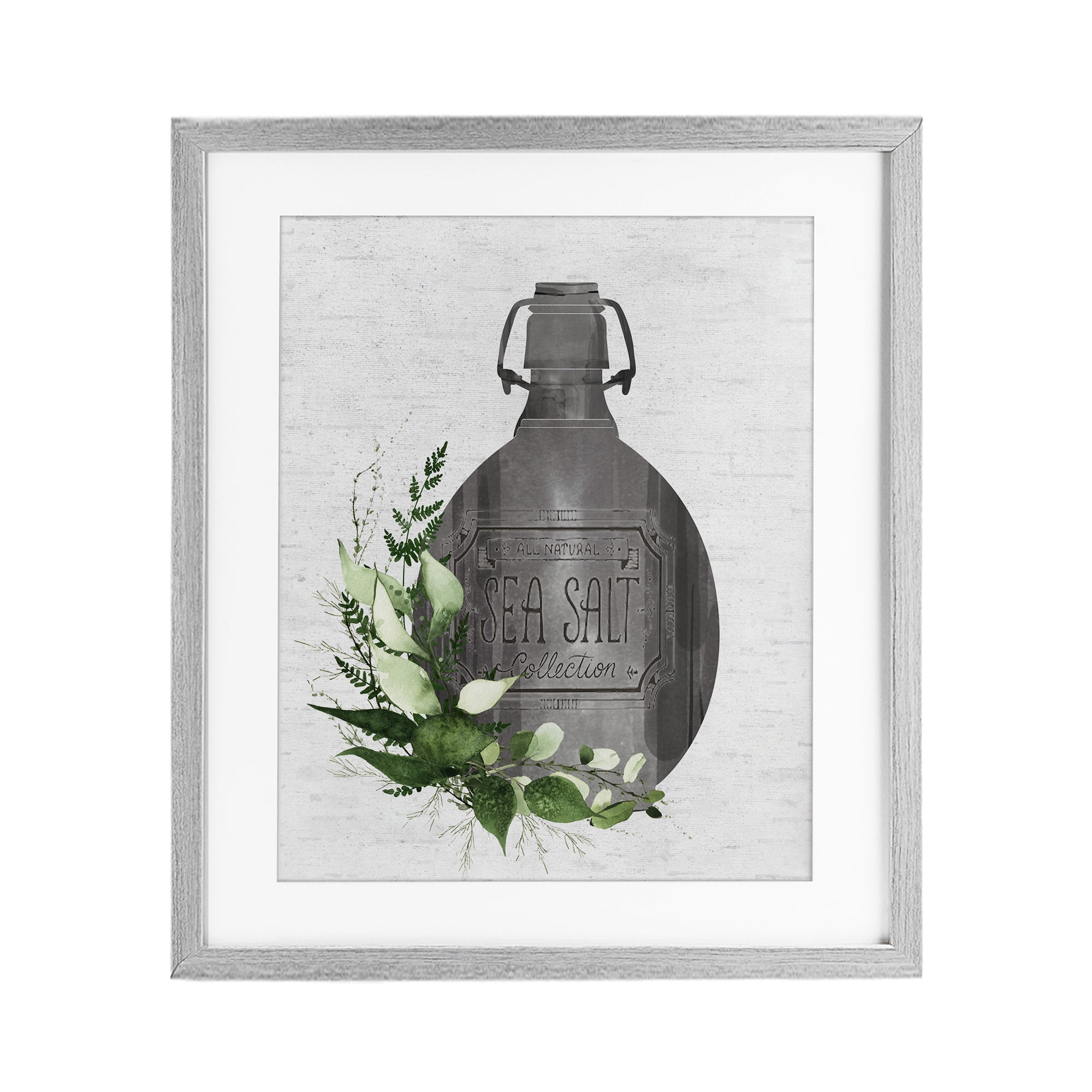 Vintage Bottle with Bathroom Herbs Gray Framed Print Under Glass, design by Lettered and Lined