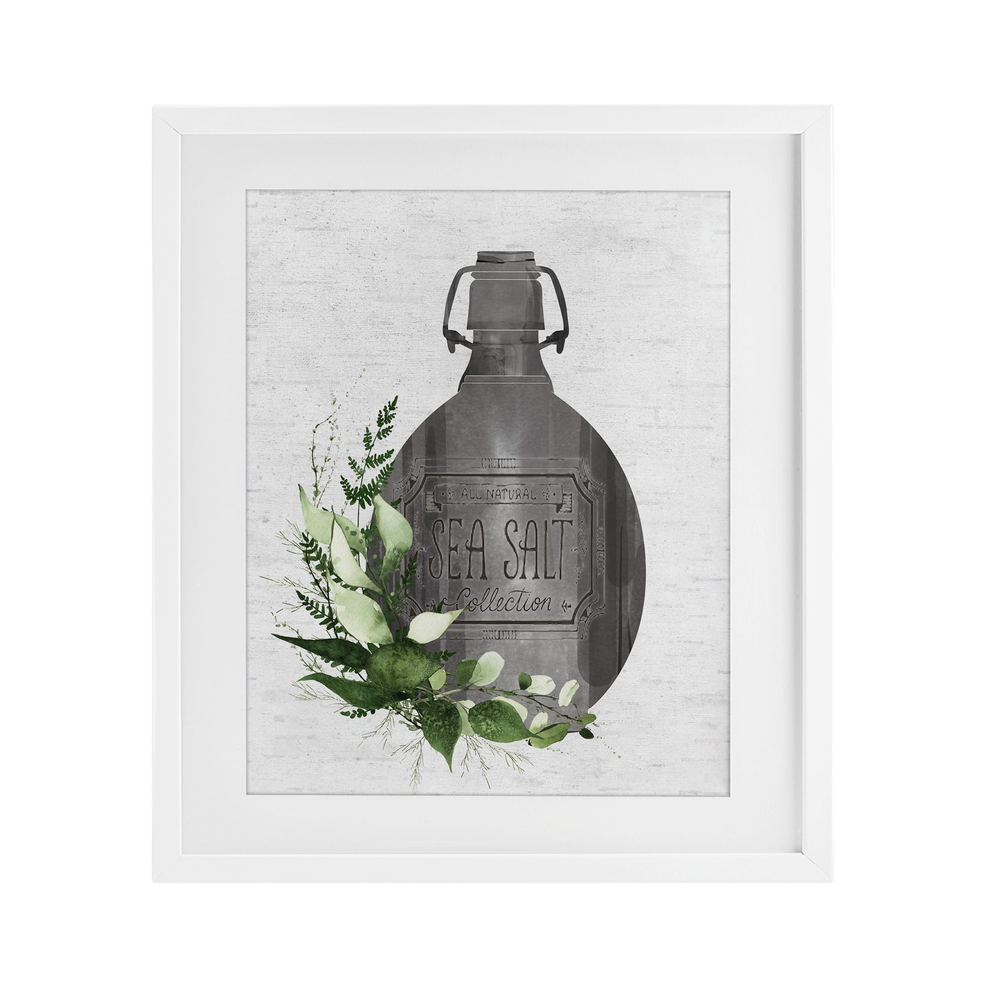 Vintage Bottle with Bathroom Herbs White Framed Print Under Glass, design by Lettered and Lined