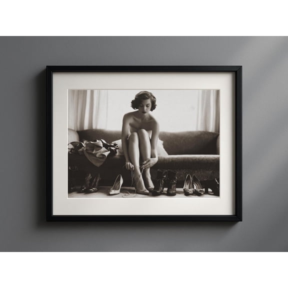Vintage Boudoir Shoe Print Black White Fashion Photography Wall Art Woman Heels Couch Decor Feminine Bedroom Poster Shoe Lover Gift