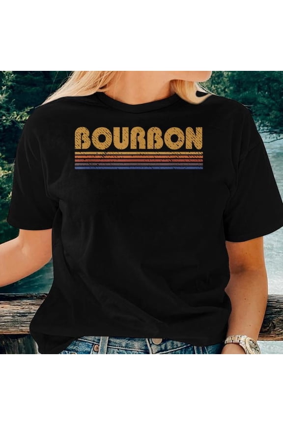 Vintage Bourbon 80s Retro Whiskey T-Shirt Women Adult Cotton Comfortable Stylish Casual Tee, Size S, Color Black