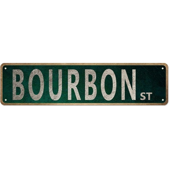 Vintage Bourbon St Street Sign Rustic Metal Tin Sign Home Outdoor Art Wall Decor 4x16 Inch