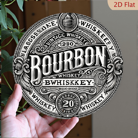 Vintage Bourbon Whiskey Round Metal Wall Art 8x8 Inch Retro Style Decorative Aluminum Sign for Home Bar Kitchen Pub Wall Decor
