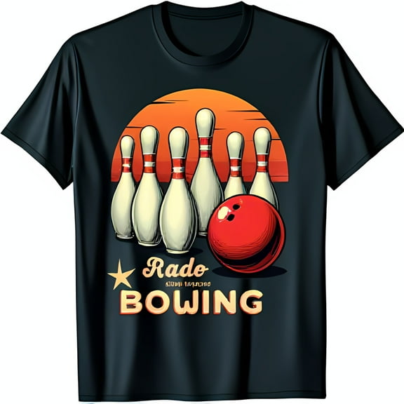 Vintage Bowling T-Shirt with Sunset Bowling & Ball Design