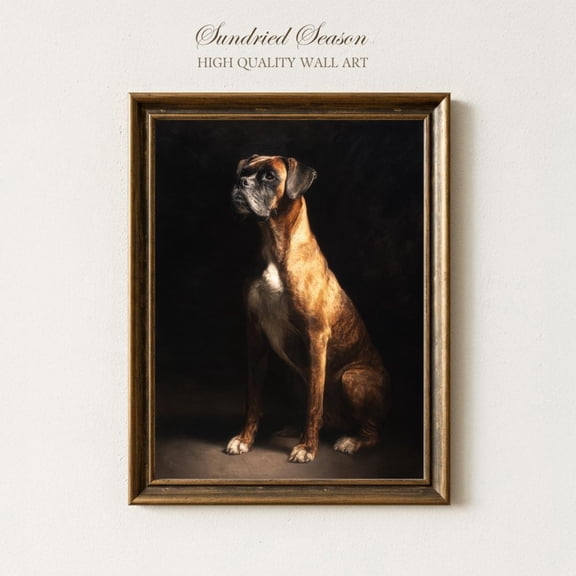 Vintage Boxer Dog Portrait Realistic Pet Warm Tones Bold Animal