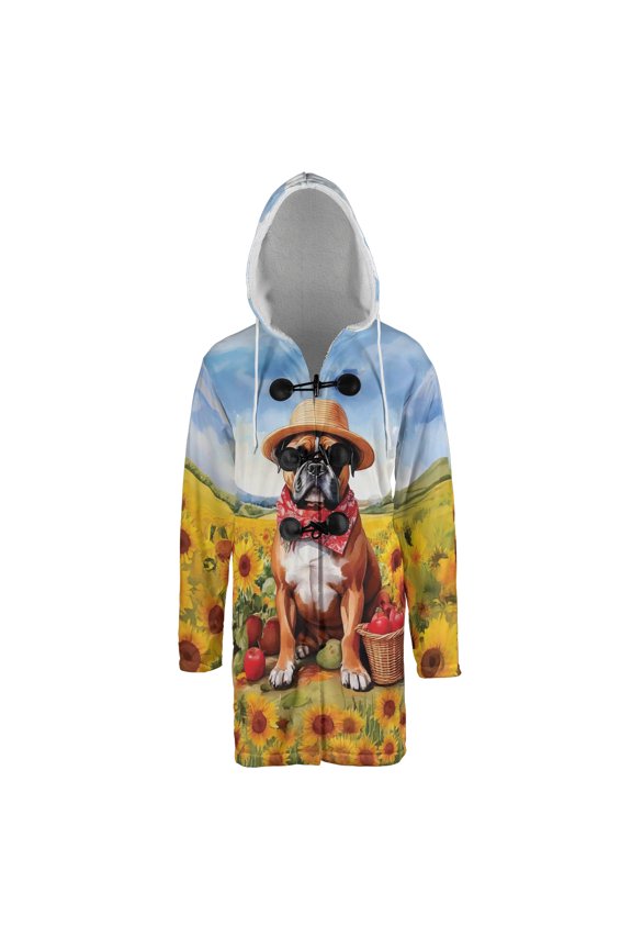Vintage Boxer Says Hello Mother's Day Summer Sunflower Field All Over Print 3D Hooded Duffle Toggle Coat Boxers Dog Lover Gifts Idea - 12005