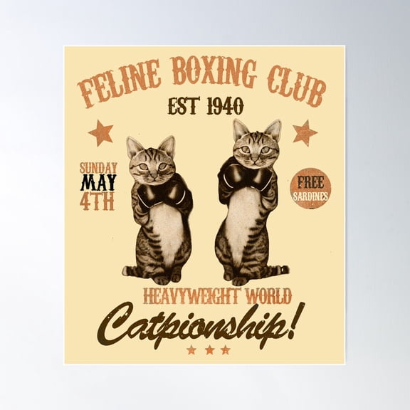 Vintage Boxing Cats 2 Poster Wall Art, Modern Wall Decor For Living Room Bedroom, 16x24 UNFRAMED
