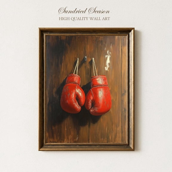 Vintage Boxing Gloves Wall Art Print, Retro Red Gloves On Wood Background, Classic Sports Decor For Gym, Man Cave Or Office UNFRAMED Poster, Wall Art for Decor, Present, 8x12