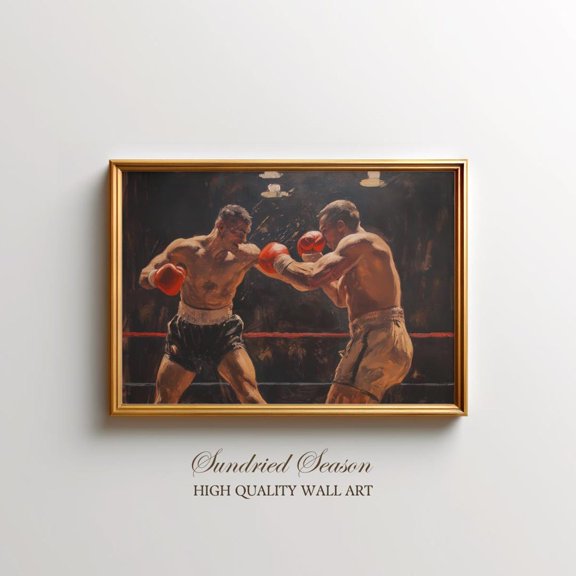 Vintage Boxing Match Intense Fight Scene Classic Sports Gritty Boxer, Unframed Paper Poster 8x10in
