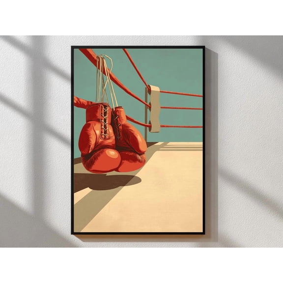 Vintage Boxing Poster, Retro Sports Wall Art, Mid-Century Ring & Gloves Illustration, Retro Color Palette, Classic Typography Decor, Poster Only