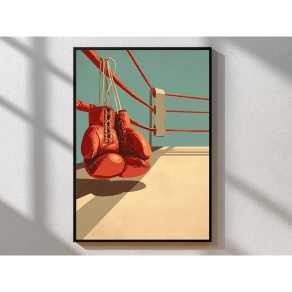 Vintage Boxing Retro Sports Mid Century Ring Gloves Illustration Retro Color Palette Wall Art Unframed Paper Print