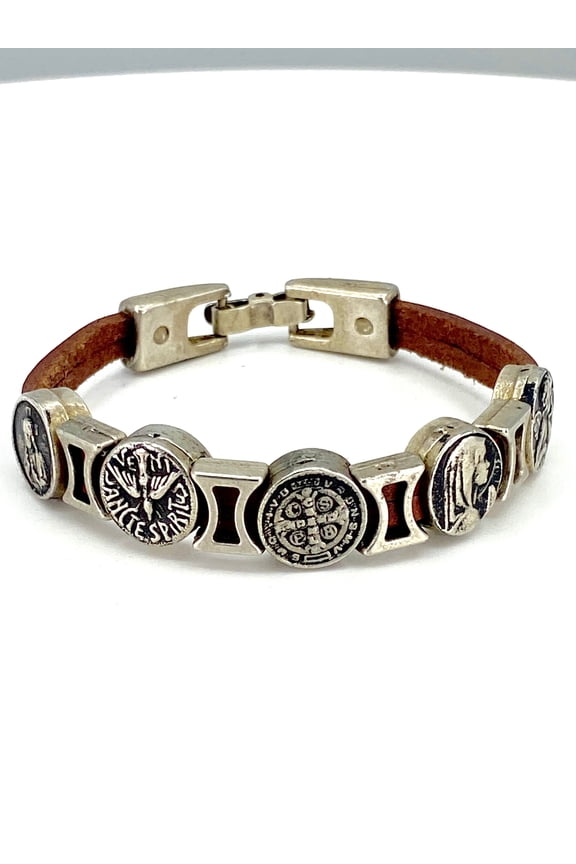 Vintage Bracelet of Virgen Mary, St. Benedict, Sacred Heart of Jesus, Guardian Angel, and The Holy Spirit handmade jewelry by Graciela's Collection