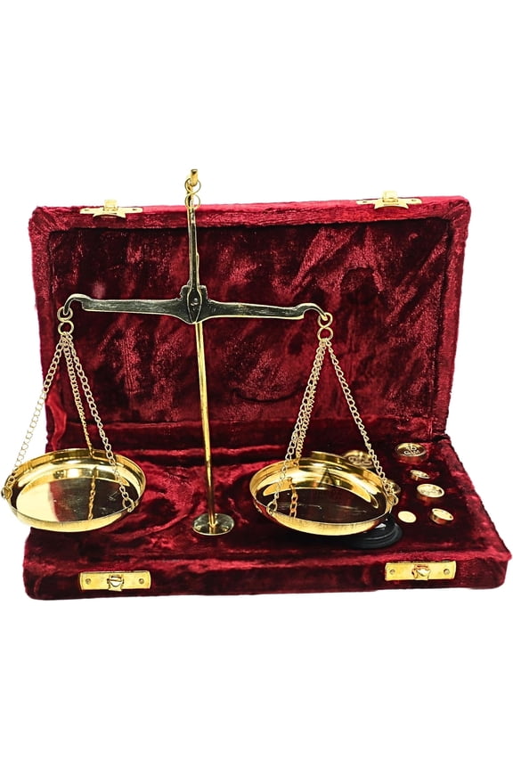 Vintage Brass Balance Scale with Red Velvet Case - Antique-Style Gold-Plated Weighing Scale for Home Decor, Jewelry, Herbs