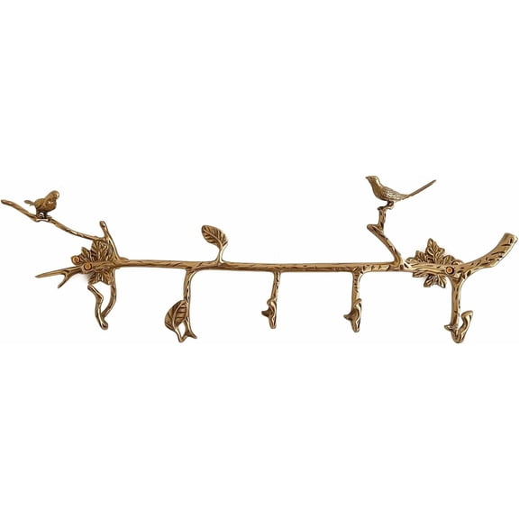 Vintage Brass Bird Branch Wall Mounted Coat Rack, Decorative Gold Metal Wall Hooks for Entryway Bedroom Hallway, Rustic Hanging Rack for Coats Hats Scarves Keys Home Decor