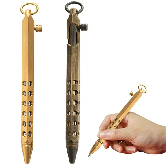 Vintage Brass Bolt Tactical Pen a Action Pen Solid Brass Pen Six Edge Pocket Pen with and Clip Pen for Business Christmas Birthday (Black)