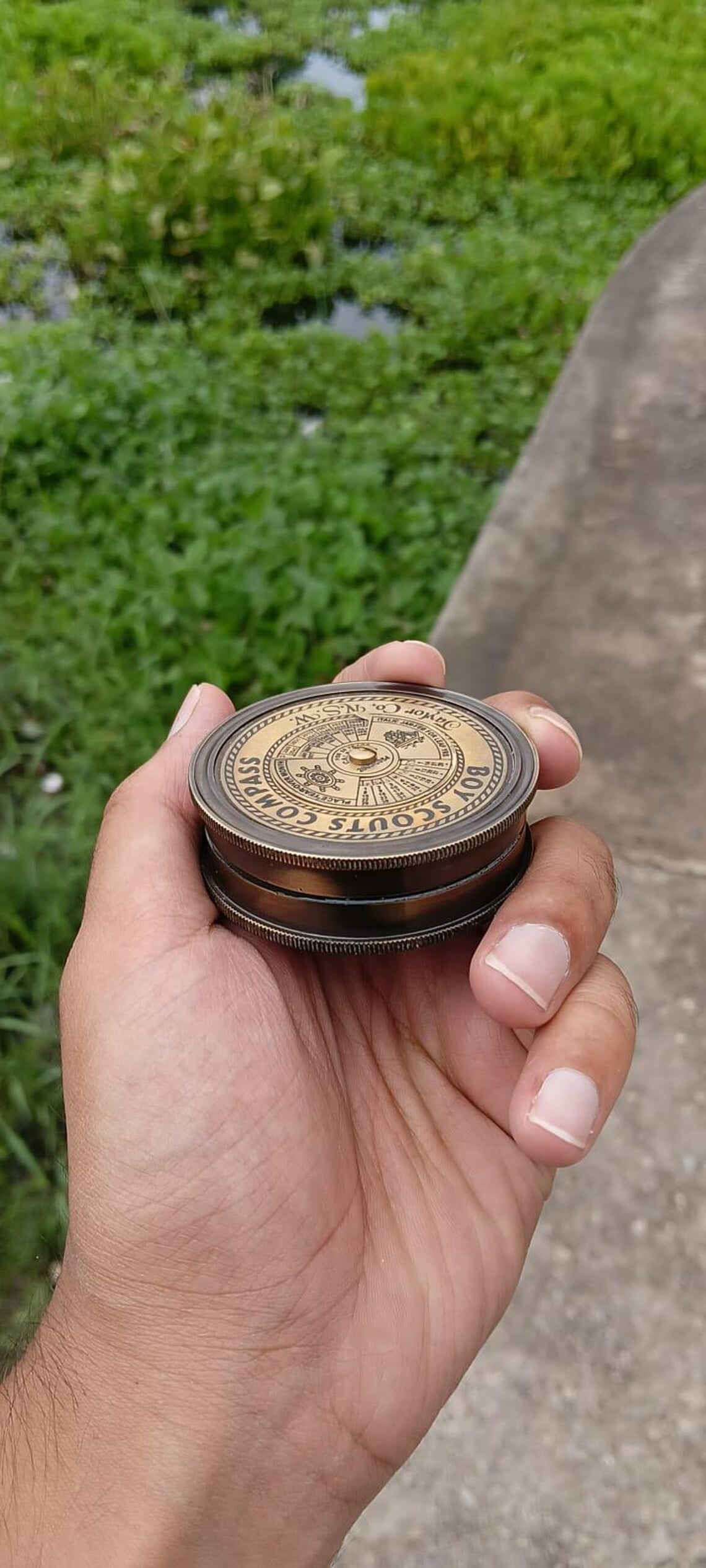 Vintage Brass Boy Scouts Compass with Directional Dial – Handheld Collectible by Maritime Treasures