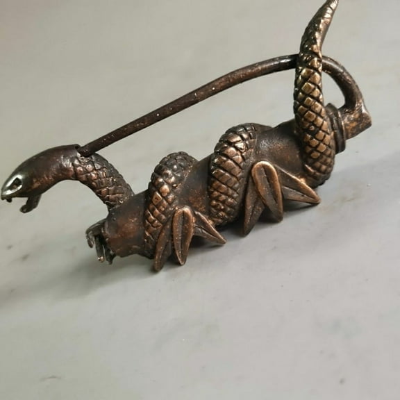 Vintage Brass Chinese Zodiac Snake Padlock Republic Style Small Lock Collectible Decorative Antique Style Home Ornament