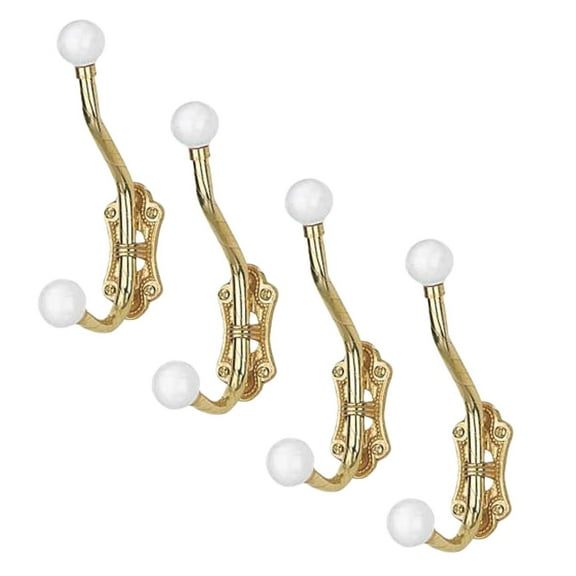 Vintage Brass Coat Hat Hook Double Porcelain Ball Tip 4 Pack Renovator's Supply
