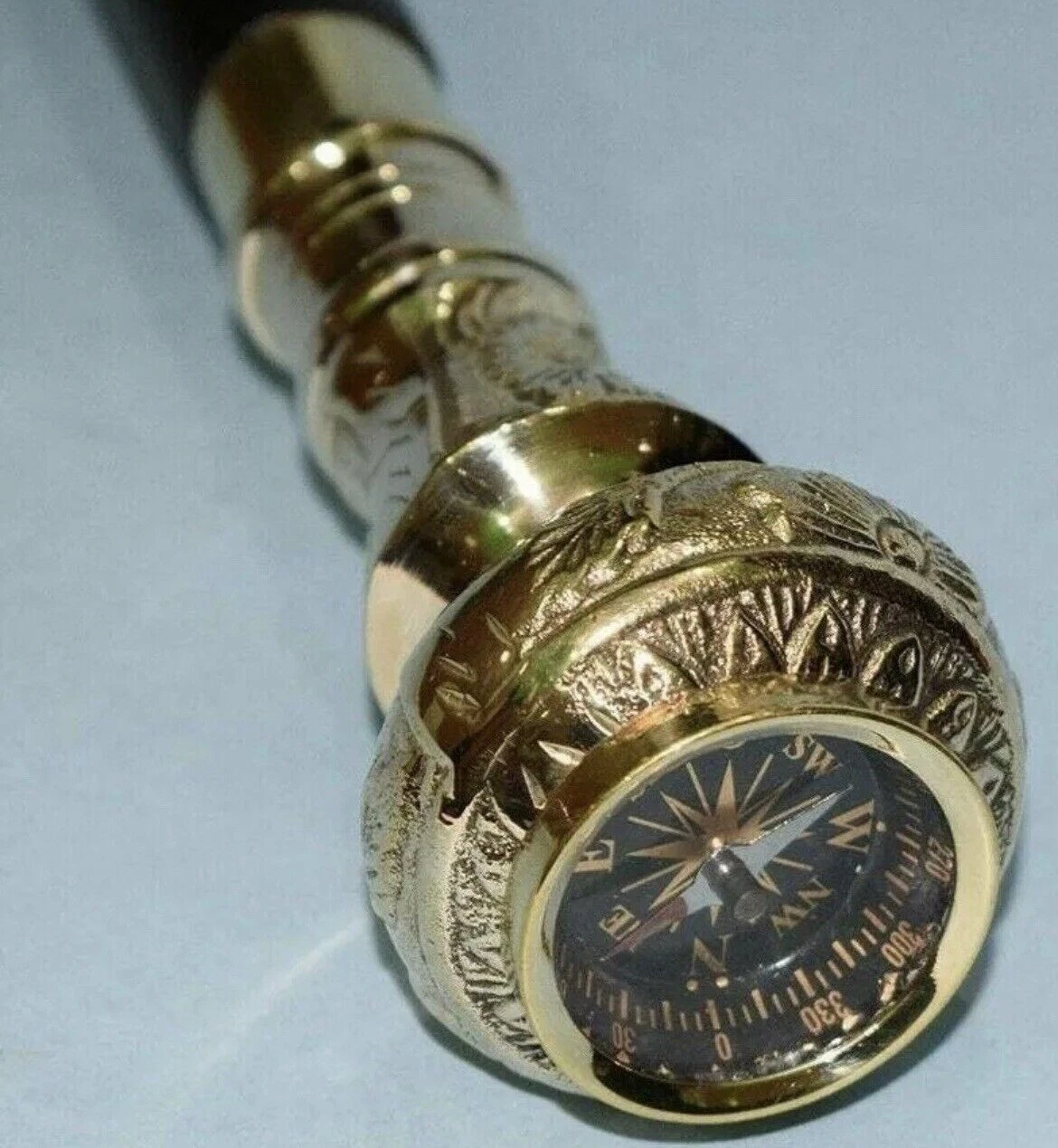 Vintage Brass Compass Handle Walking Stick – Victorian-Style Wooden ...