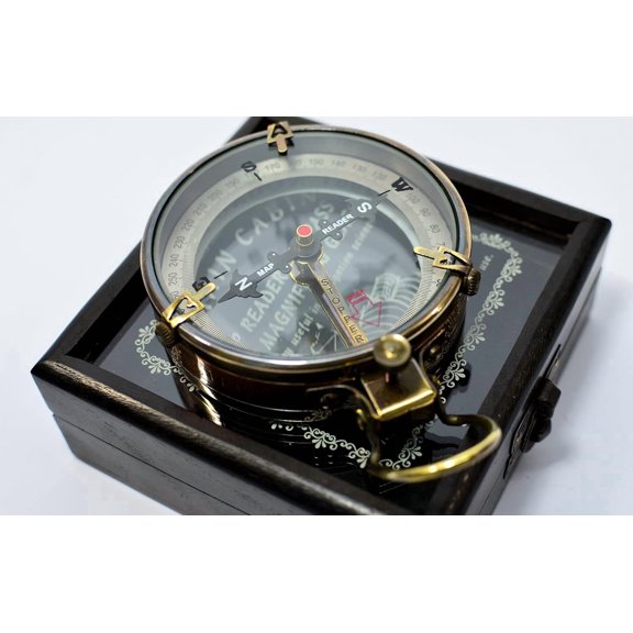 Maritime Treasures Decorative Brass Cabin Compass in Wooden Display Gift Box
