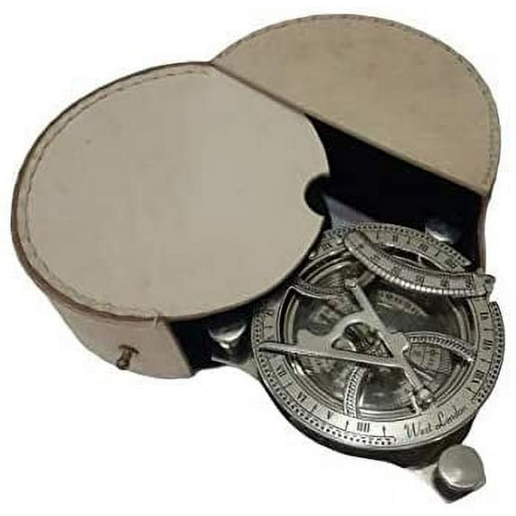 Vintage Brass & Copper Nautical Sundial Compass West London Natural Wooden Box