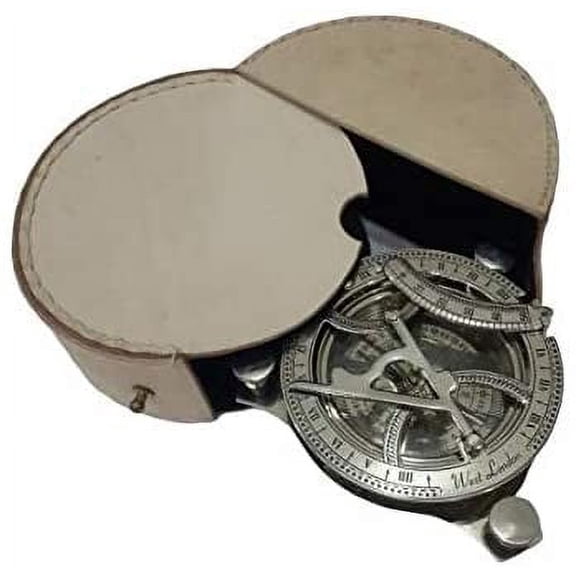 Vintage Brass & Copper Nautical Sundial Compass West London Natural Wooden Box