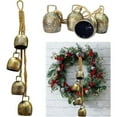 thumbnail image 1 of Vintage Brass Cow Bells Set of 4 - Shabby Style Metal Hanging Decor for Christmas, Rustic Iron Wind Chimes with Rope, 7.7x4.5cm Each - Fireplace, Wall, Doorway Holiday Decoration, 1 of 6