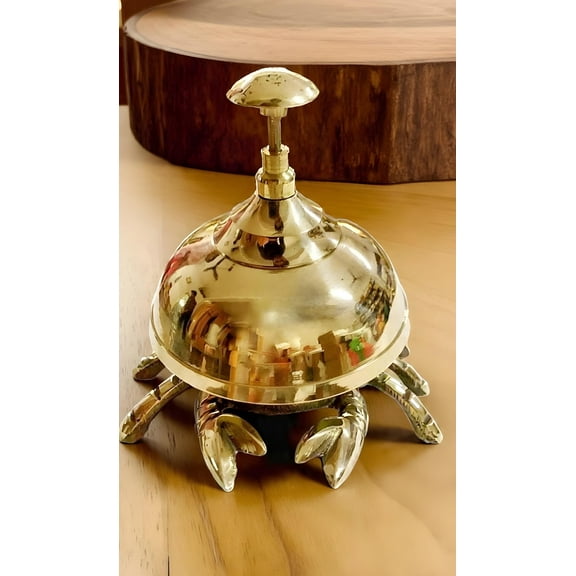 Vintage Brass Crab Desk Bell | Nautical Solid Brass Service Bell | Decorative Hotel Counter & Home Décor Call Bell-Golden