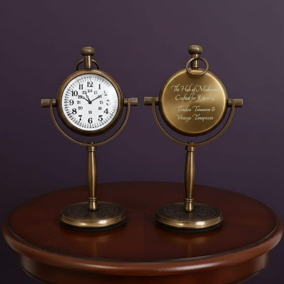 Vintage Brass Desk Clock, Personalized Nautical Victorian Timepiece