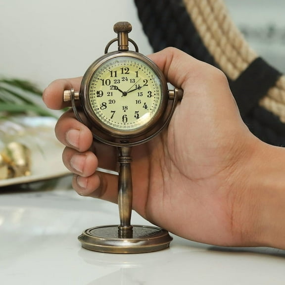 Vintage Brass Desk Clock with Engraved Quote Rotating Table Clock Gift for Husband, Boyfriend, or Anniversary