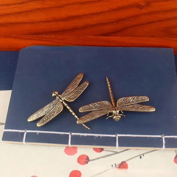 Vintage Brass Dragonfly Figurine Antique Design Style Home Office Desk Decor 2PC