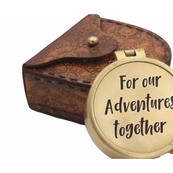 Vintage Brass Engraved Compass with Case | for Our Adventures Together | Romantic Gift for Couples & Travelers