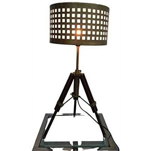 Vintage Brass Finish Tripod Table Lamp With Antique Brass Lamp Shade