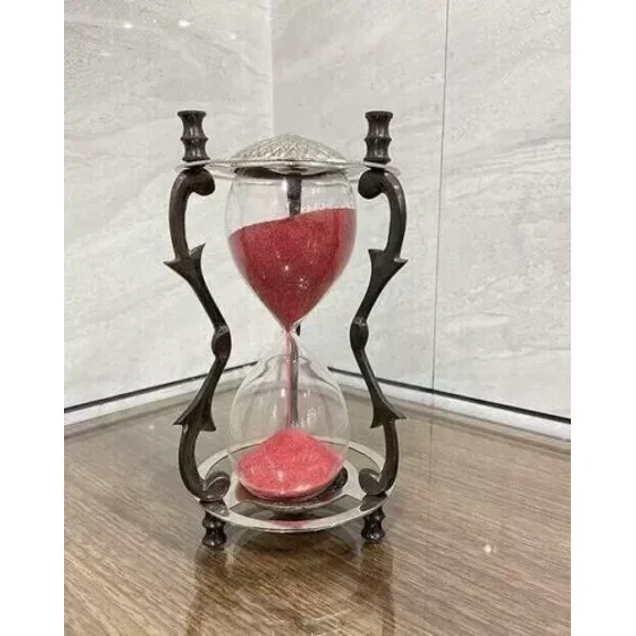 Vintage Brass & Glass Sand Hour Glass Timer Nautical Maritime Table Top Sandtime