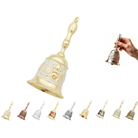 Vintage Brass Hand Bell Loud Call Bell for Bedside, Dinner, Wedding, Christmas Holiday Party(White)