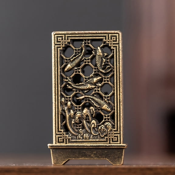 Vintage Brass Incense Burner with Koi Fish and Waves Pattern, 9-Hole Handcrafted Hollow Design for Home Buddha and Meditation, Multi-Functional Incense Diffuser for Relaxation and