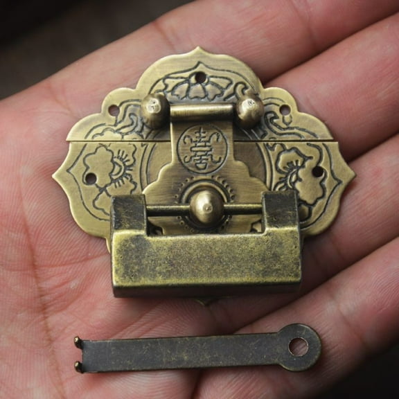 Vintage Brass Lock Latch Set Antique Style Hasp for Wooden Chest Box Cabinet Furniture Hardware Decorative Fastener