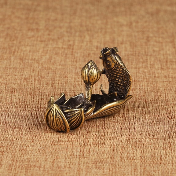 Vintage Brass Lotus Fish Statue Zen Style Desk Decor Incense Holder Asian Inspired Home Ornament Meditation Accessory