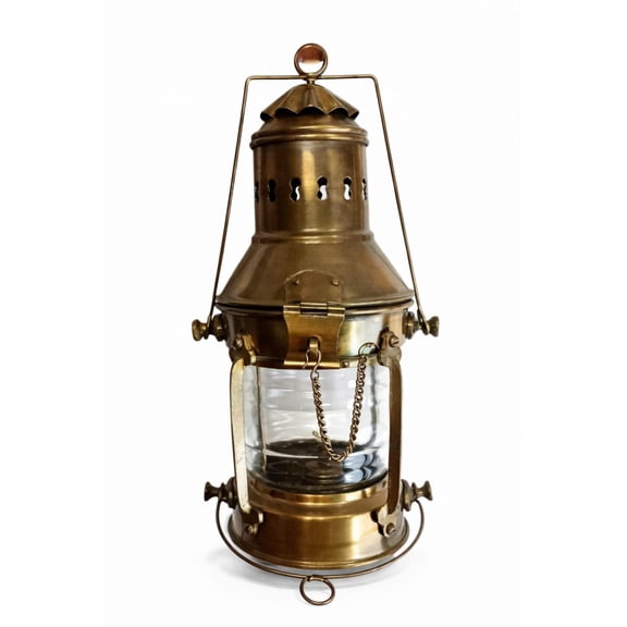 Vintage Brass Nautical Ship Lantern Oil Lamp | Classic Maritime Hanging Light for Home Decor | Spooky Halloween Table Centerpiece, Sailor Gift, and Festive Collectible