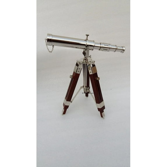 Vintage Brass Nautical Telescope with Tripod Stand – Chrome Finish Decorative Telescope for Home & Office Decor