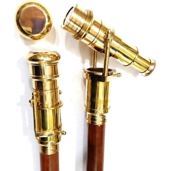 Vintage Brass Nautical Wooden Walking Canes Stick Hidden Spy Glass Brass Handle Rustic Vintage Home Decor Gifts