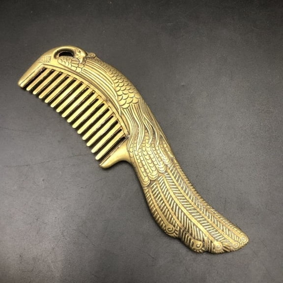 Vintage Brass Peacock Phoenix Comb Chinese Style Decorative Craft Ornament Traditional Home Decor Collectible Hair Tool