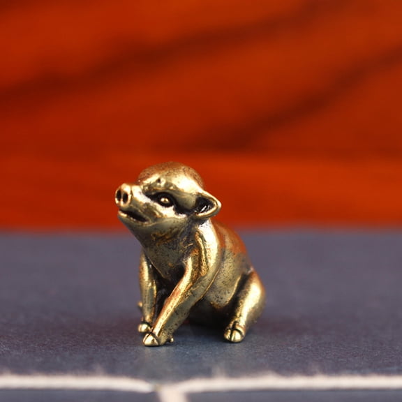 Vintage Brass Pig Statue, Pig Figurine for Wealth Luck, Boar Sculpture, Office Desk Tea Pet Decor, Unique Home Gift