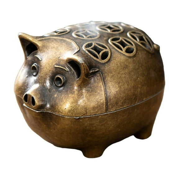 Vintage Brass Piggy Bank with Peace Sign Design, Decorative Collectible Coin Holder, Unique Gift for Home Decor