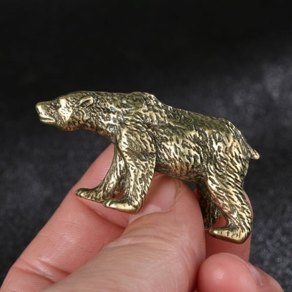 Vintage Brass Polar Bear Figurine Solid Copper Animal Sculpture Tea Pet Desk Decor Ornament for Home Office