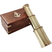 Vintage Brass Spyglass Telescope with Wooden Storage Box   Antique Nautical Marine Collectible Gift