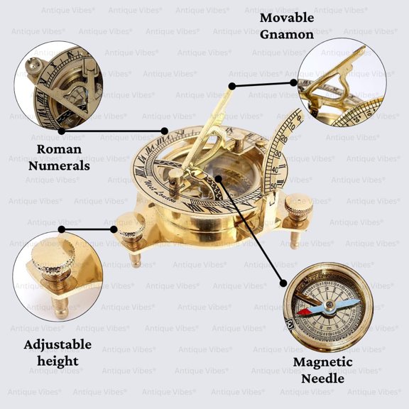 Vintage Brass Sundial Compass, Antique Style Maritime Navigation Instrument, Collectible Watch, 3 inch, Unique Gift for Men, Women$$Home Decor, Kitchen, & Other