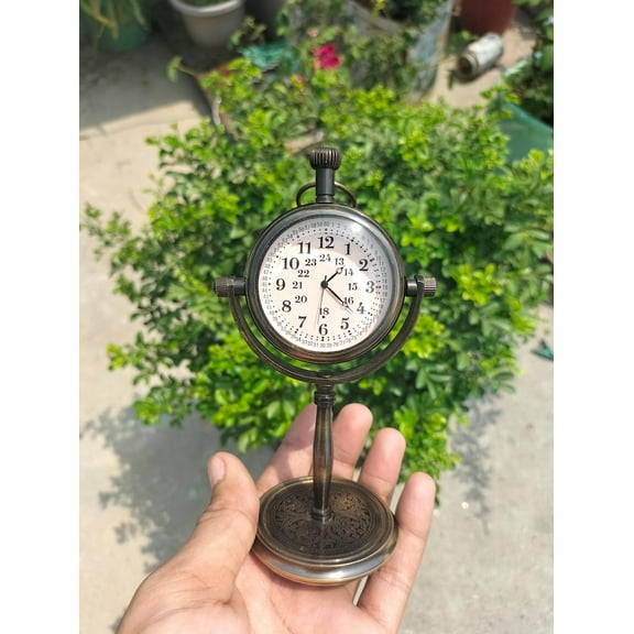 Vintage Brass Table Clock | Steampunk Desk Timepiece | Rotating Globe Design | Antique Home & Office Decor | Gift for Him or Her
